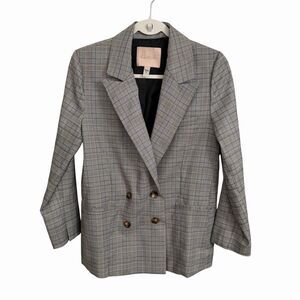 Anthropologie Hutch Blazer Small Petite Plaid Gray Double Breasted Jacket SP